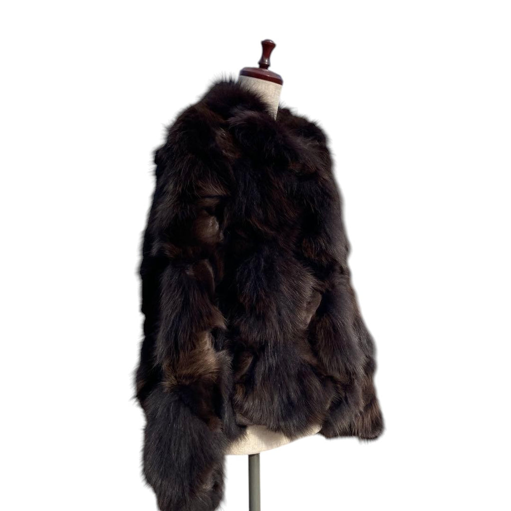BROWN FOX REAL FUR COAT CROPPED SHORT JACKET VOLUMINOUS SIZE L JAPAN - 26-298 image 11
