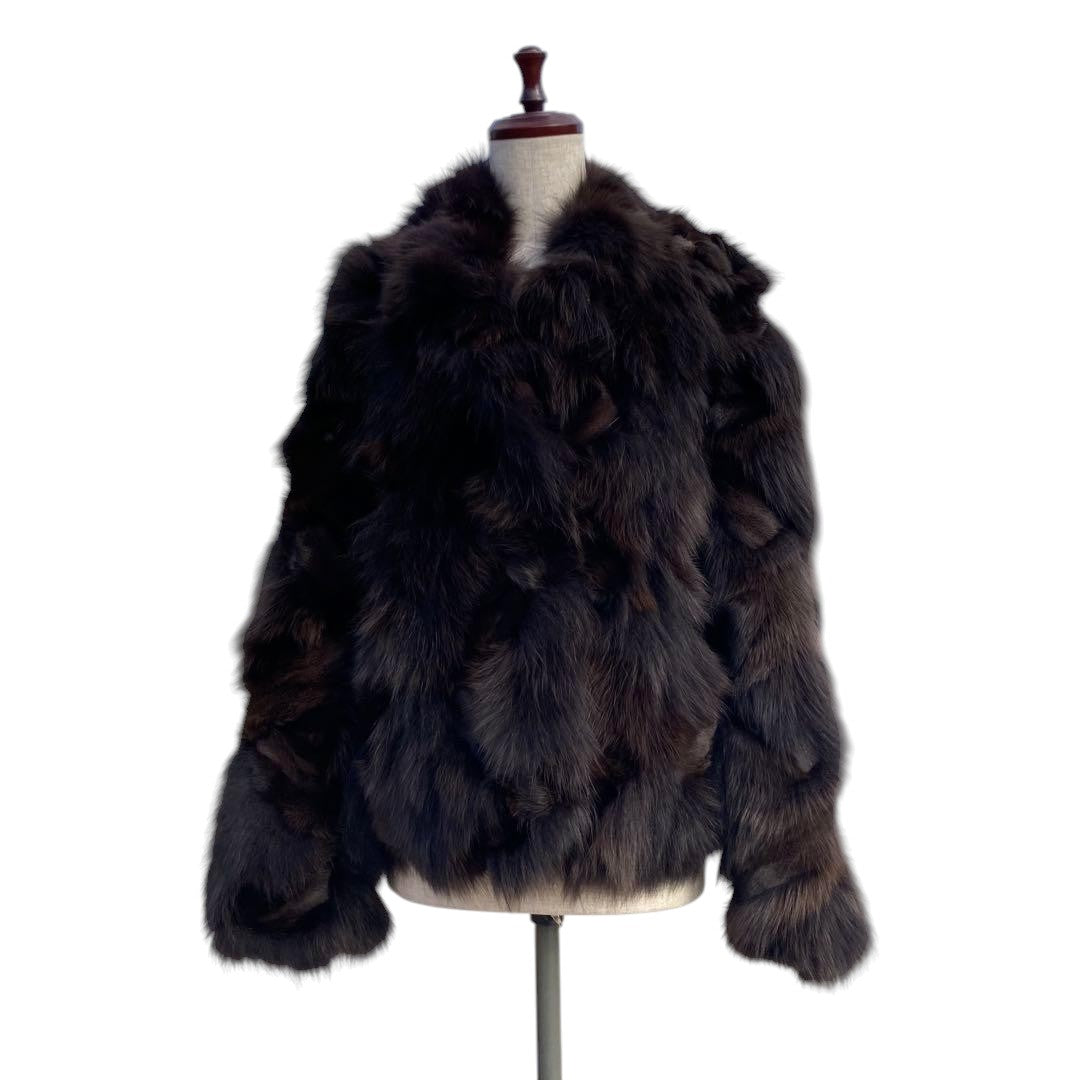 BROWN FOX REAL FUR COAT CROPPED SHORT JACKET VOLUMINOUS SIZE L JAPAN - 26-298 image 17