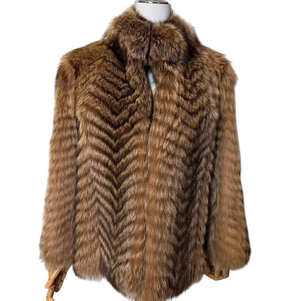 VINTAGE REAL RACCOON FUR COAT SHORT JACKET BROWN SIZE M JAPAN - 26-300 image 1