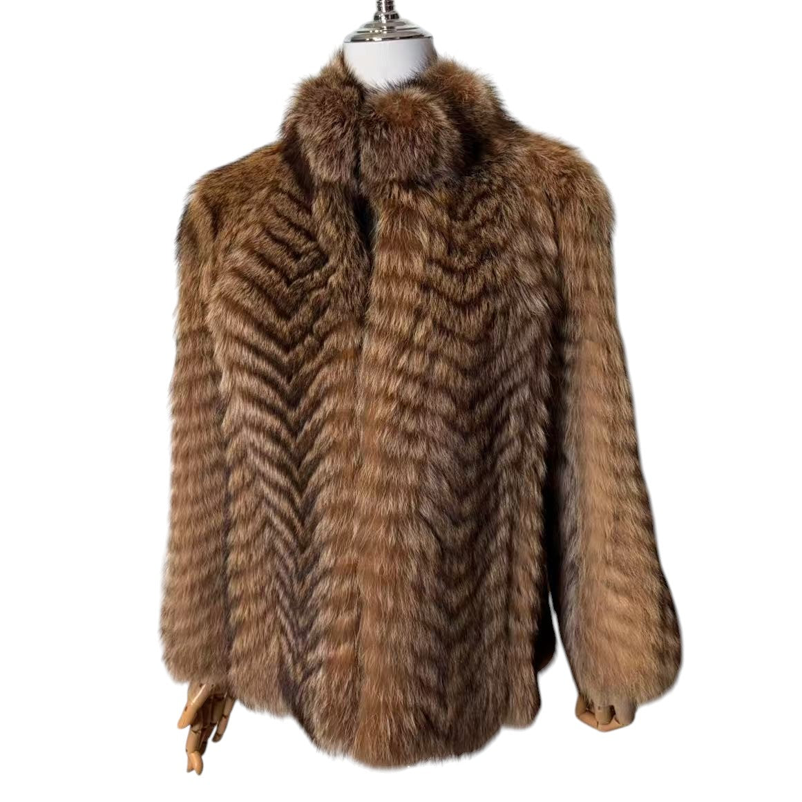 VINTAGE REAL RACCOON FUR COAT SHORT JACKET BROWN SIZE M JAPAN - 26-300 image 2