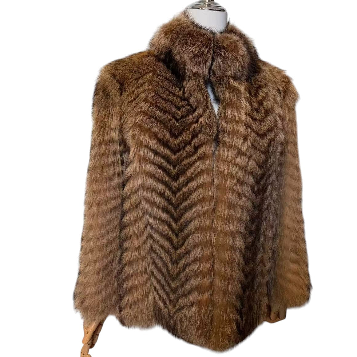 VINTAGE REAL RACCOON FUR COAT SHORT JACKET BROWN SIZE M JAPAN - 26-300 image 3