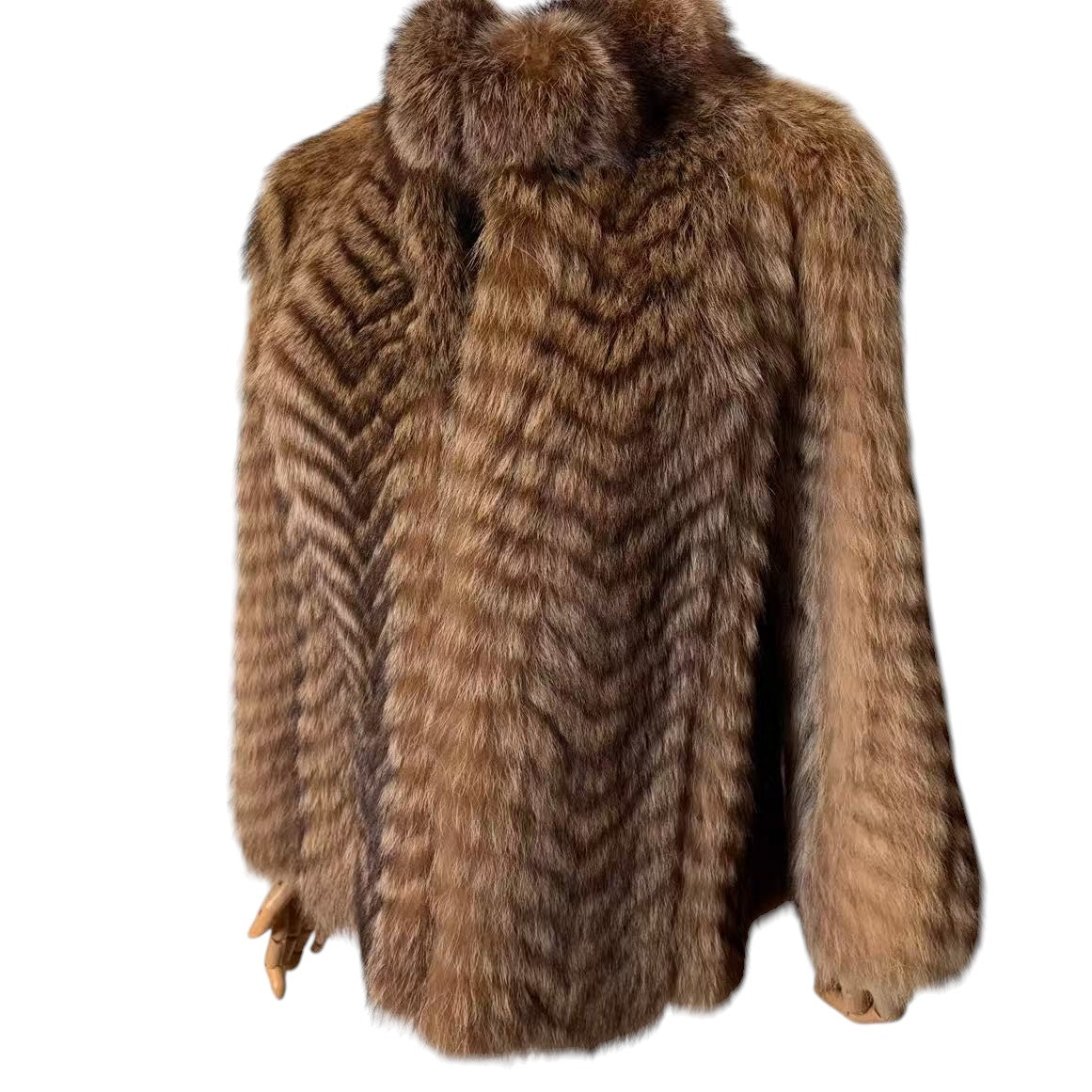 VINTAGE REAL RACCOON FUR COAT SHORT JACKET BROWN SIZE M JAPAN - 26-300 image 4