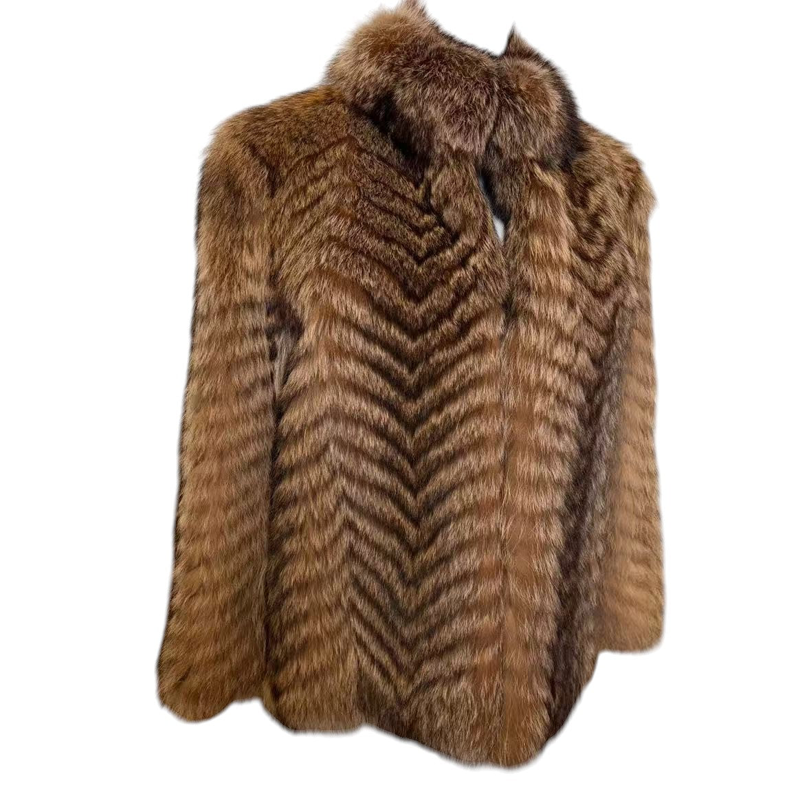 VINTAGE REAL RACCOON FUR COAT SHORT JACKET BROWN SIZE M JAPAN - 26-300 image 5