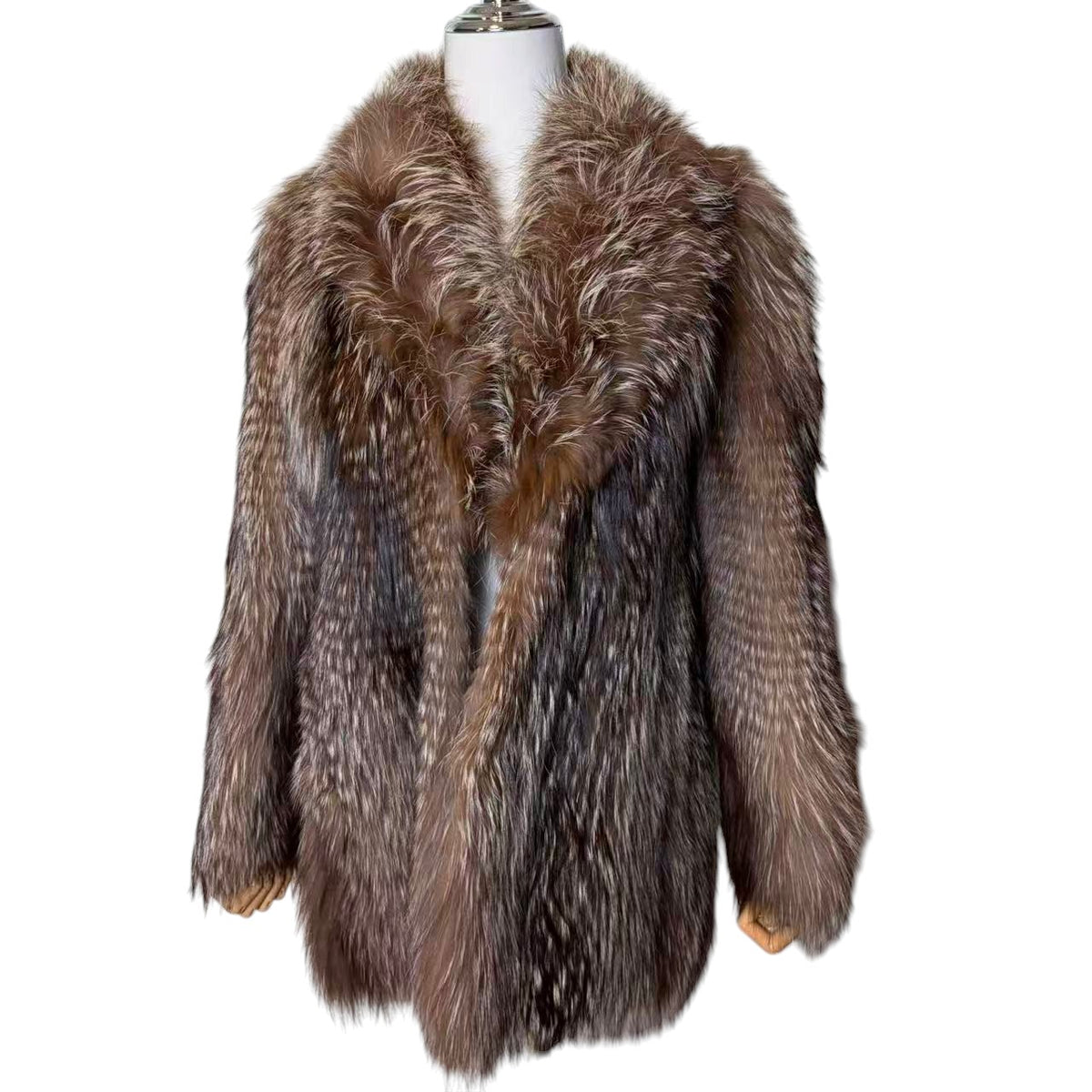 EMBA SILVER FOX REAL FUR COAT VOLUMINOUS BROWN SIZE M JAPAN - 26-303 image 1
