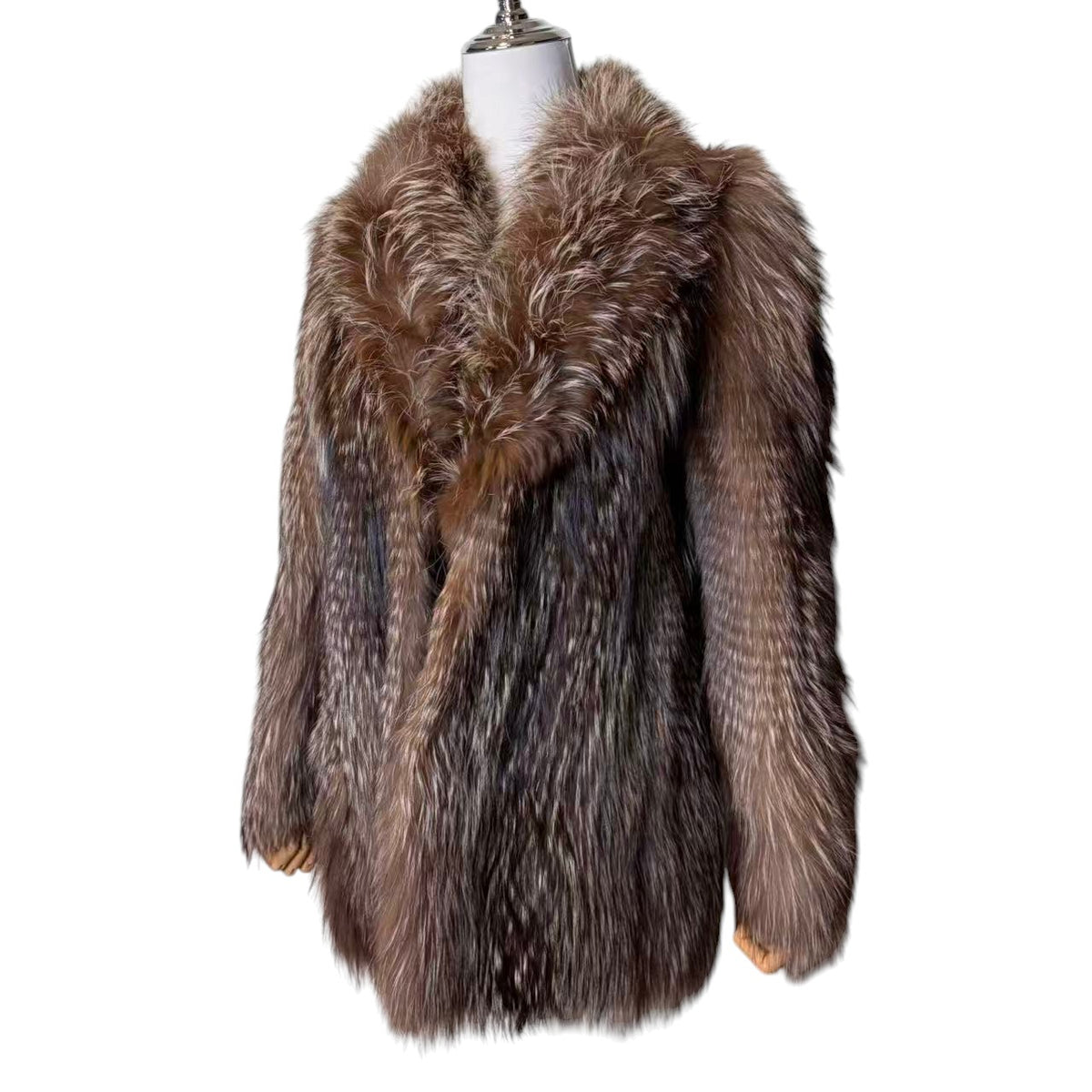 EMBA SILVER FOX REAL FUR COAT VOLUMINOUS BROWN SIZE M JAPAN - 26-303 image 2