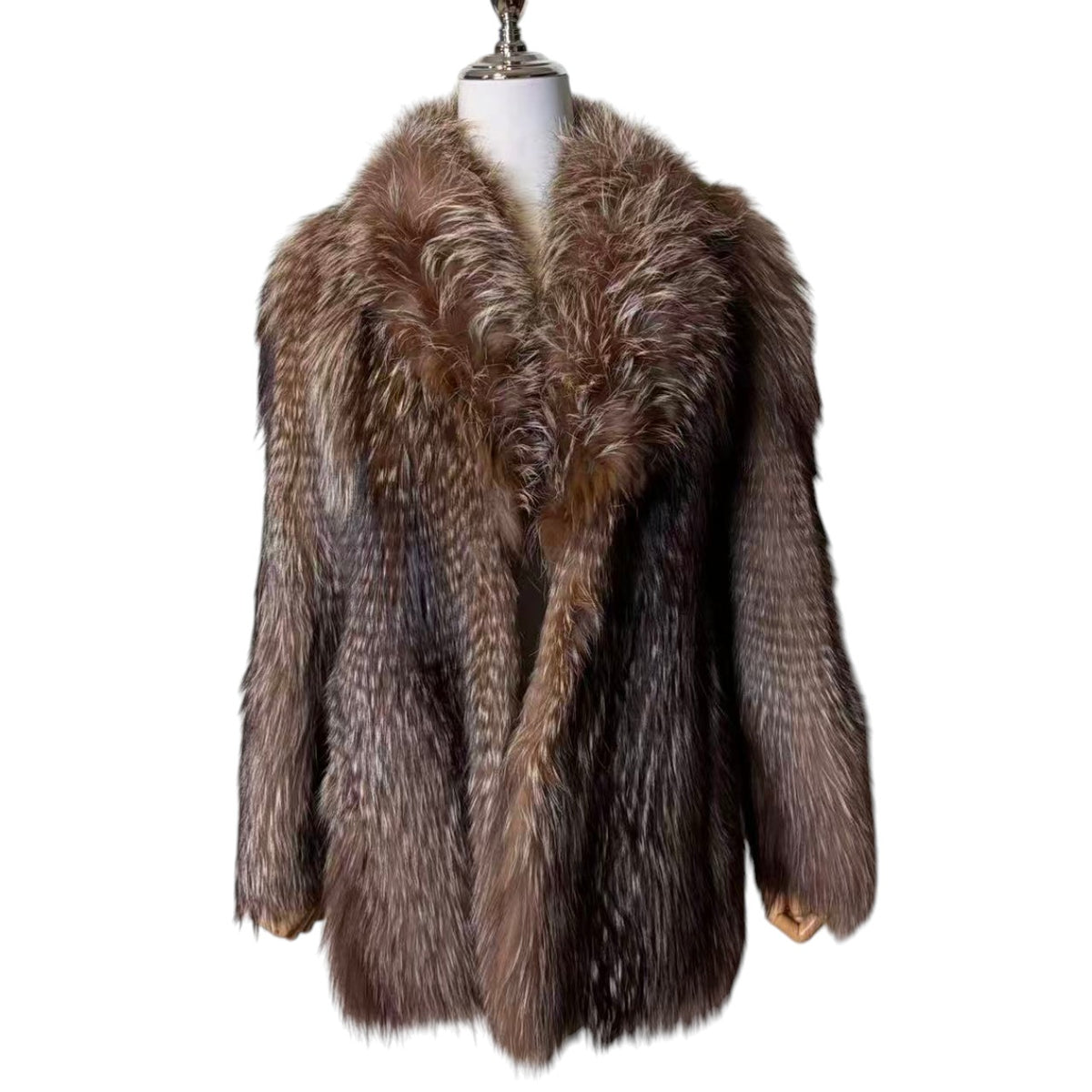 EMBA SILVER FOX REAL FUR COAT VOLUMINOUS BROWN SIZE M JAPAN - 26-303 image 4