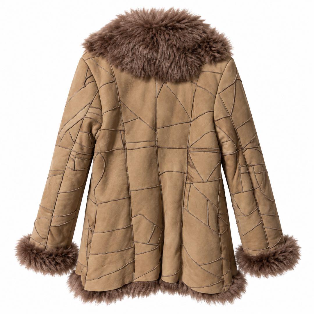ROYAL PARTY REAL SHEEP LEATHER MOUTON COAT BROWN SIZE XS JAPAN - 26-304 image 2