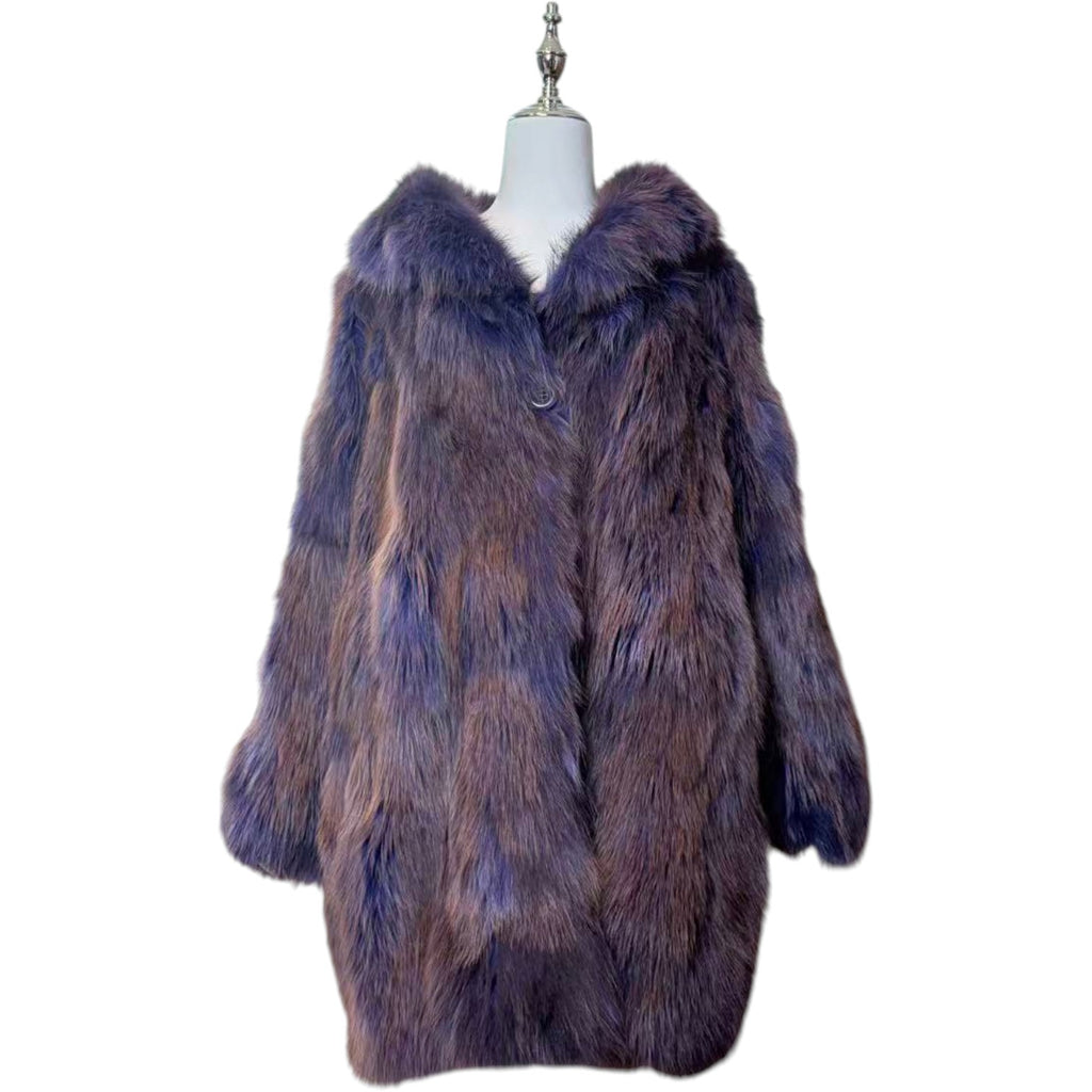 SOV. BLUE FOX REAL FUR COAT LUXURY PURPLE VIBRANT VOLUMINOUS M/L JAPAN - 26-305 image 3