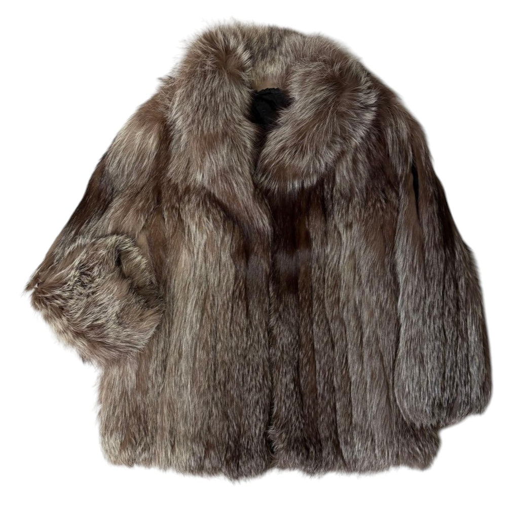 IEMURA SILVER BLU SILVER FOX REAL FUR COAT VOLUMINOUS SIZE L JAPAN - 26-306 image 1