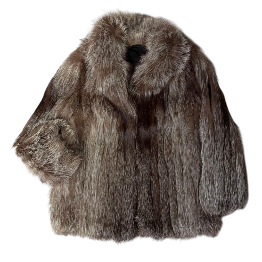 IEMURA SILVER BLU SILVER FOX REAL FUR COAT VOLUMINOUS SIZE L JAPAN - 26-306 image 1