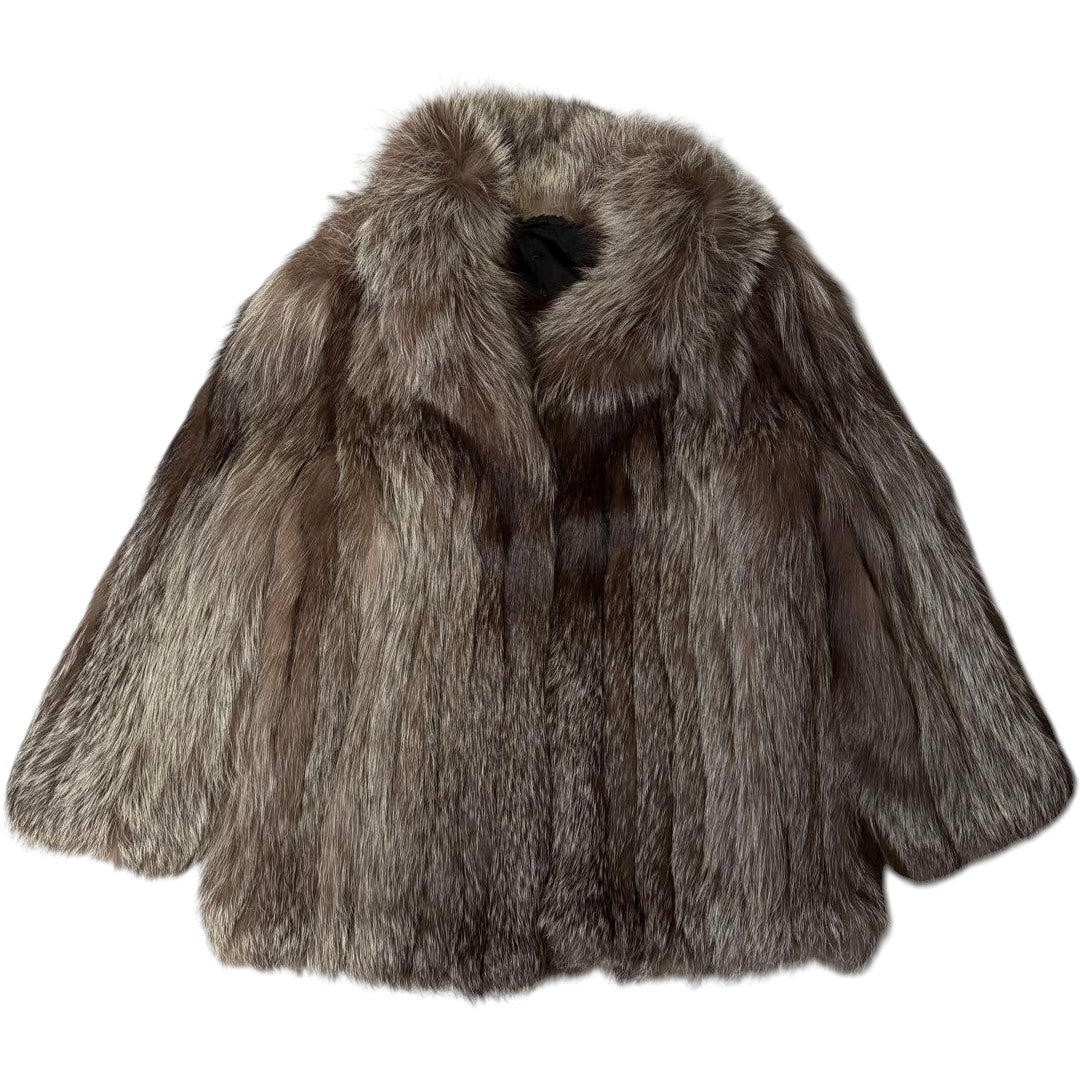 IEMURA SILVER BLU SILVER FOX REAL FUR COAT VOLUMINOUS SIZE L JAPAN - 26-306 image 2