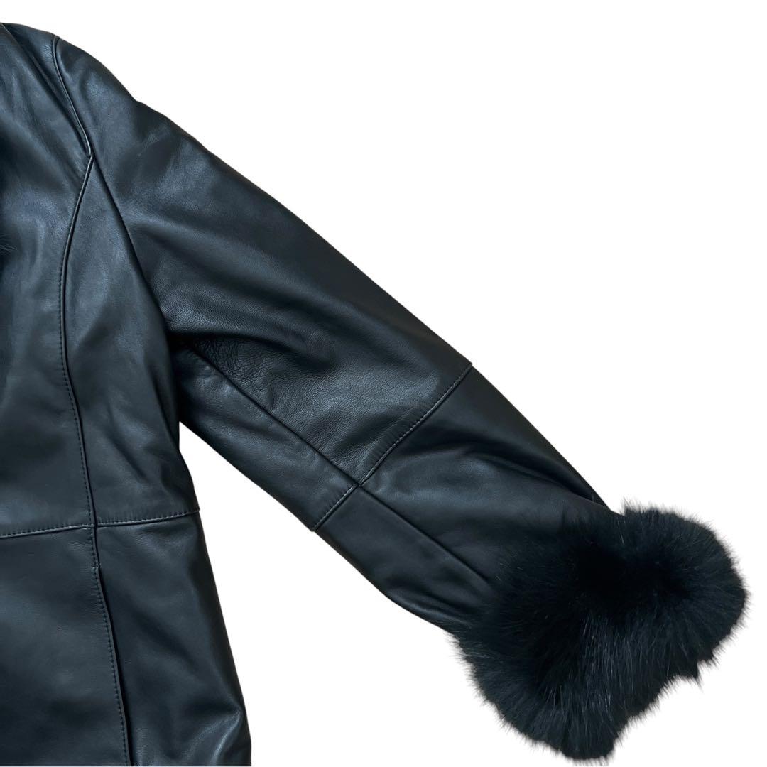 FOX FUR SHEEP LEATHER REAL FUR JACKET BLACK VOLUMINOUS SIZE M/L JAPAN - 26-308 image 4