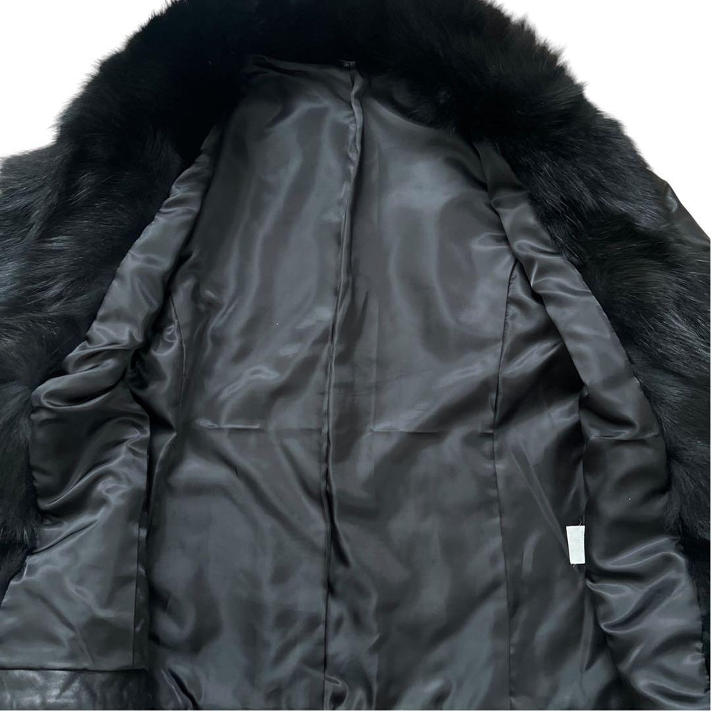 FOX FUR SHEEP LEATHER REAL FUR JACKET BLACK VOLUMINOUS SIZE M/L JAPAN - 26-308 image 7