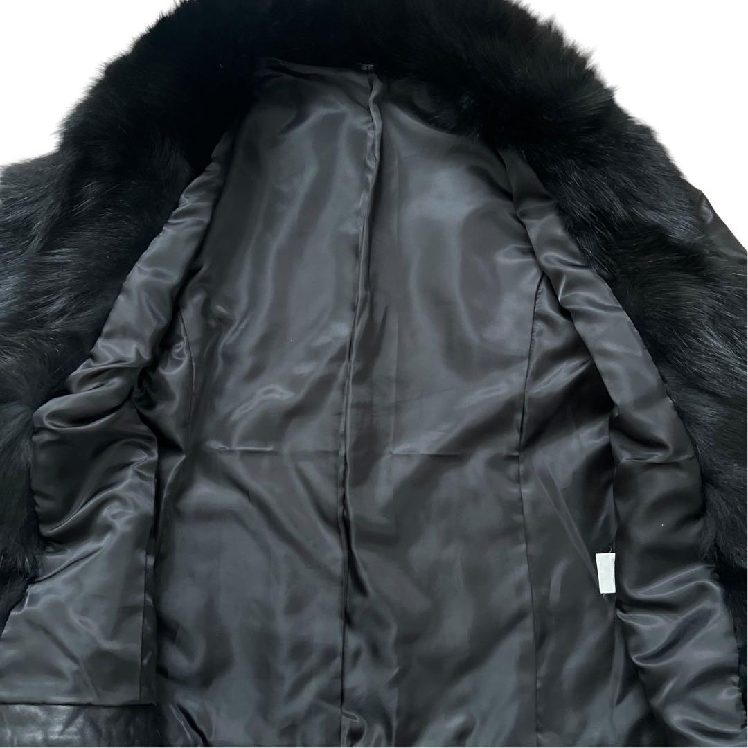 FOX FUR SHEEP LEATHER REAL FUR JACKET BLACK VOLUMINOUS SIZE M/L JAPAN - 26-308 image 7