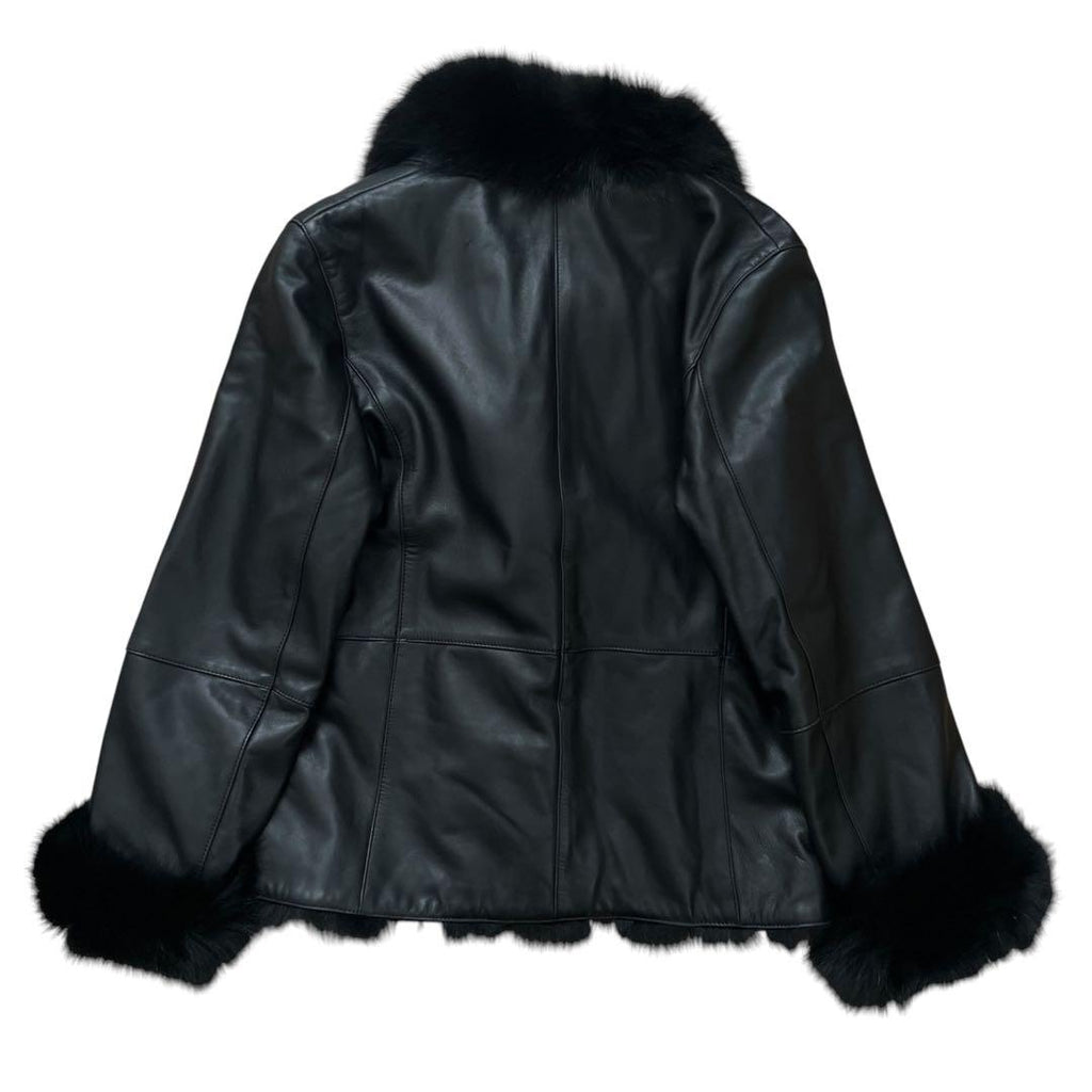 FOX FUR SHEEP LEATHER REAL FUR JACKET BLACK VOLUMINOUS SIZE M/L JAPAN - 26-308 image 8