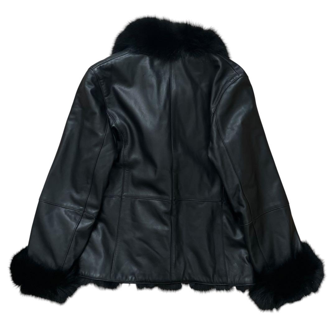 FOX FUR SHEEP LEATHER REAL FUR JACKET BLACK VOLUMINOUS SIZE M/L JAPAN - 26-308 image 8