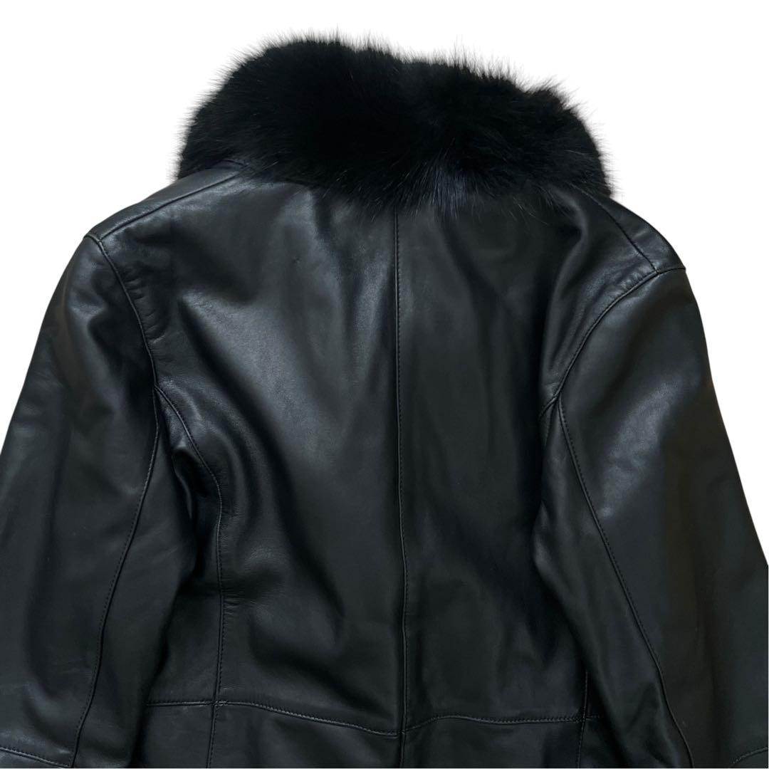 FOX FUR SHEEP LEATHER REAL FUR JACKET BLACK VOLUMINOUS SIZE M/L JAPAN - 26-308 image 9