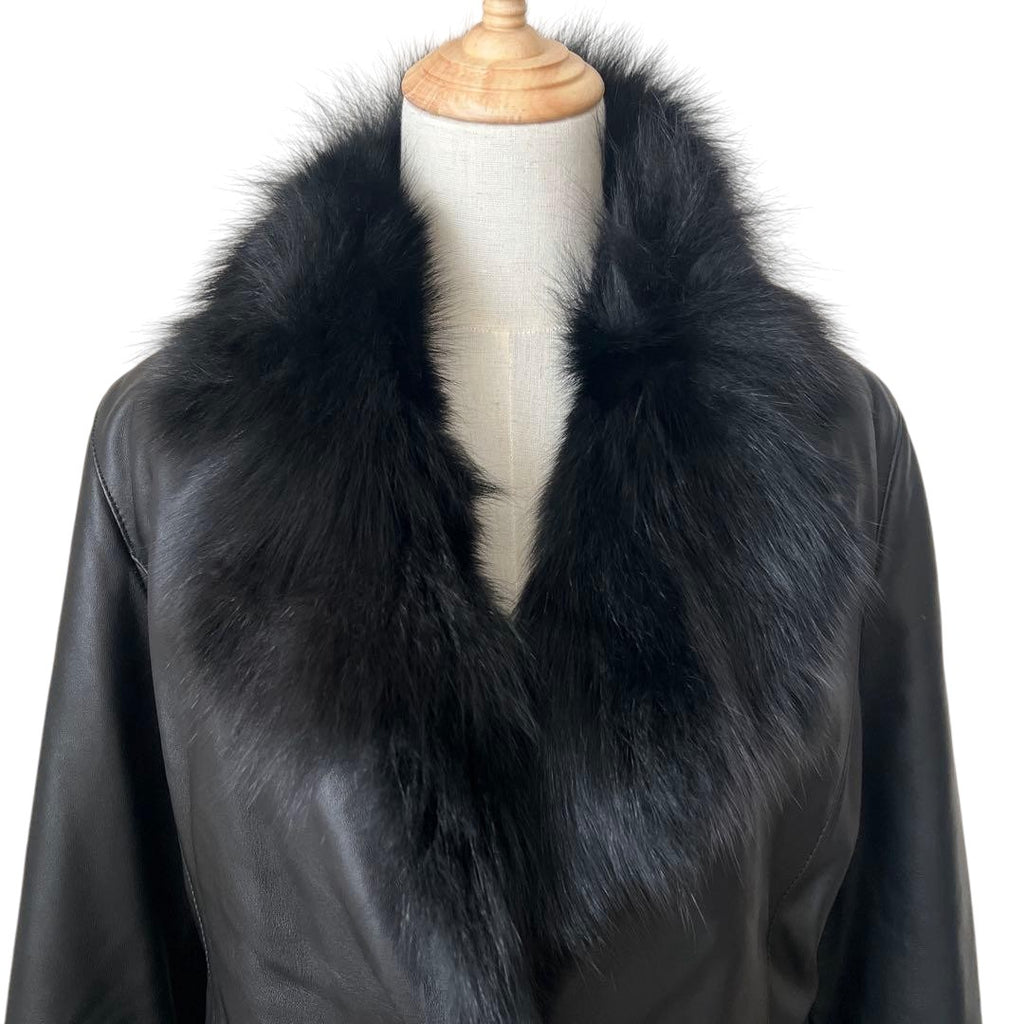 FOX FUR SHEEP LEATHER REAL FUR JACKET BLACK VOLUMINOUS SIZE M/L JAPAN - 26-308 image 12