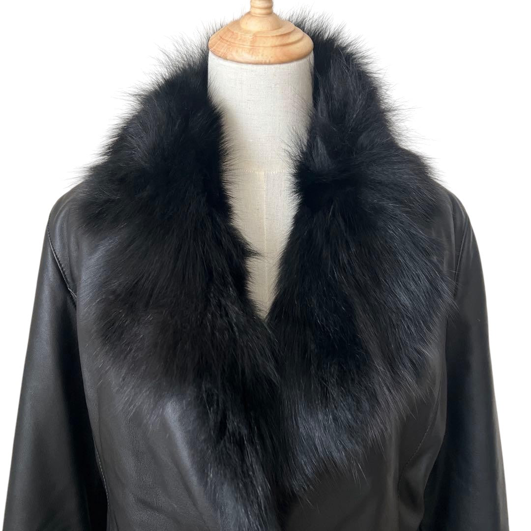 FOX FUR SHEEP LEATHER REAL FUR JACKET BLACK VOLUMINOUS SIZE M/L JAPAN - 26-308 image 12