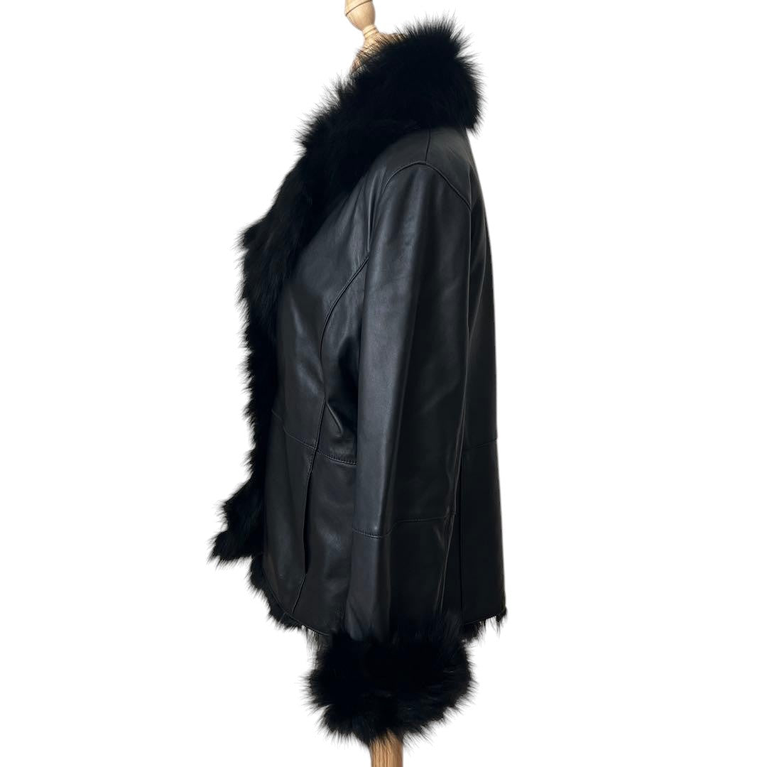 FOX FUR SHEEP LEATHER REAL FUR JACKET BLACK VOLUMINOUS SIZE M/L JAPAN - 26-308 image 14