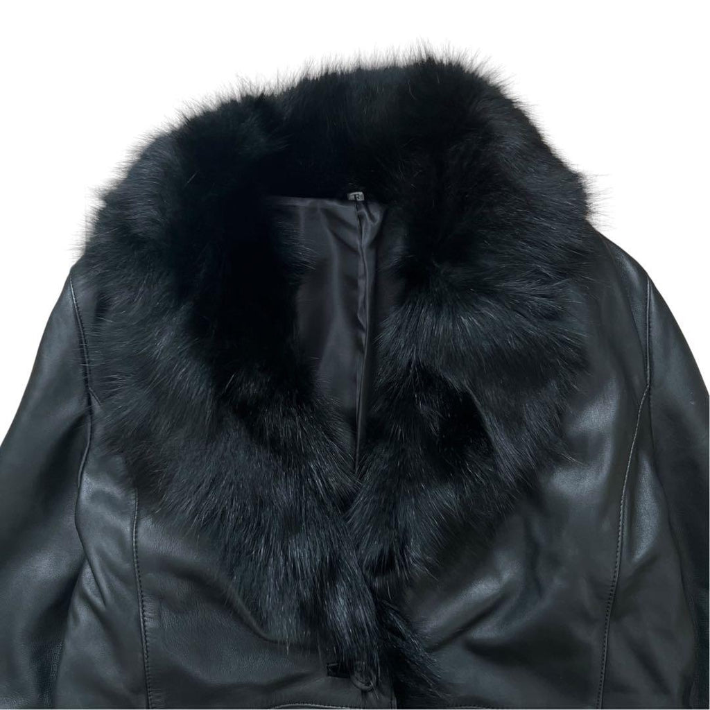 FOX FUR SHEEP LEATHER REAL FUR JACKET BLACK VOLUMINOUS SIZE M/L JAPAN - 26-308 image 18