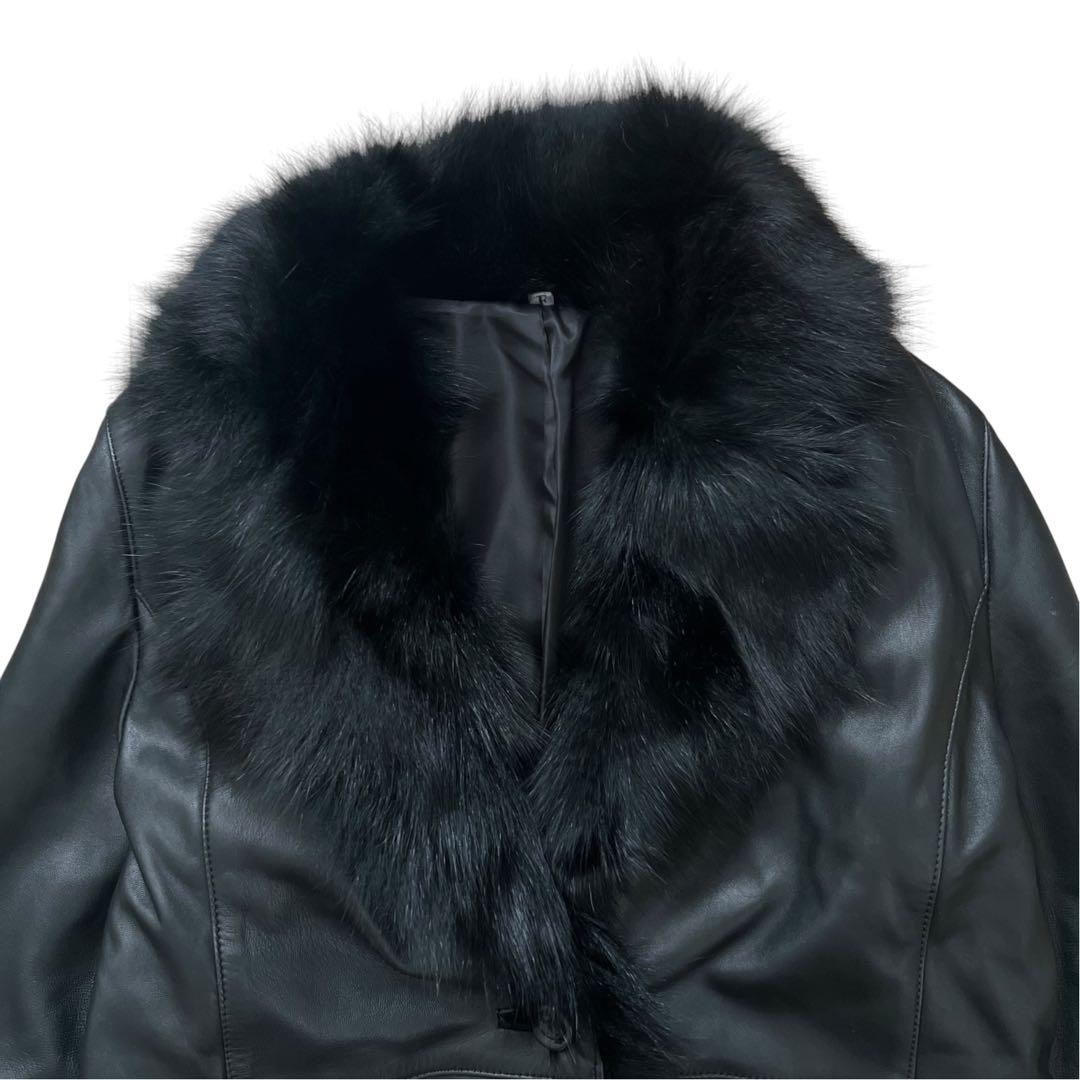 FOX FUR SHEEP LEATHER REAL FUR JACKET BLACK VOLUMINOUS SIZE M/L JAPAN - 26-308 image 18