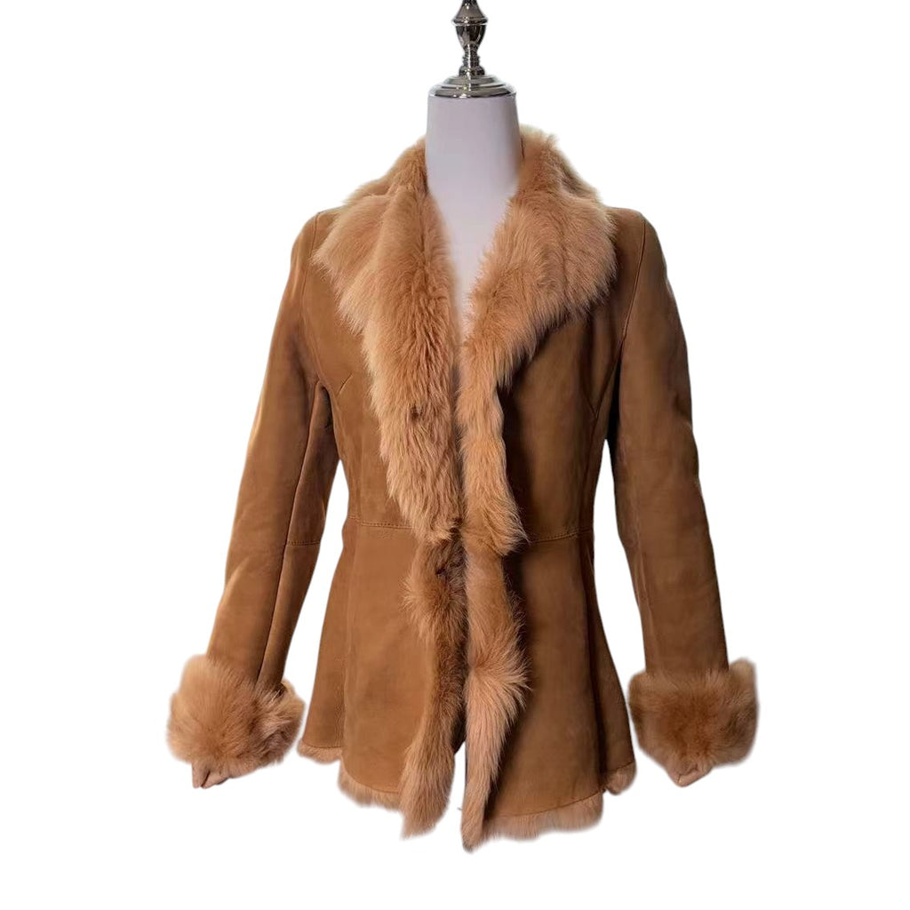 REAL SHEEP SUEDE MOUTON COAT SHEEPSKIN FUR BEIGE M FROM JAPAN - 26-309 image 1