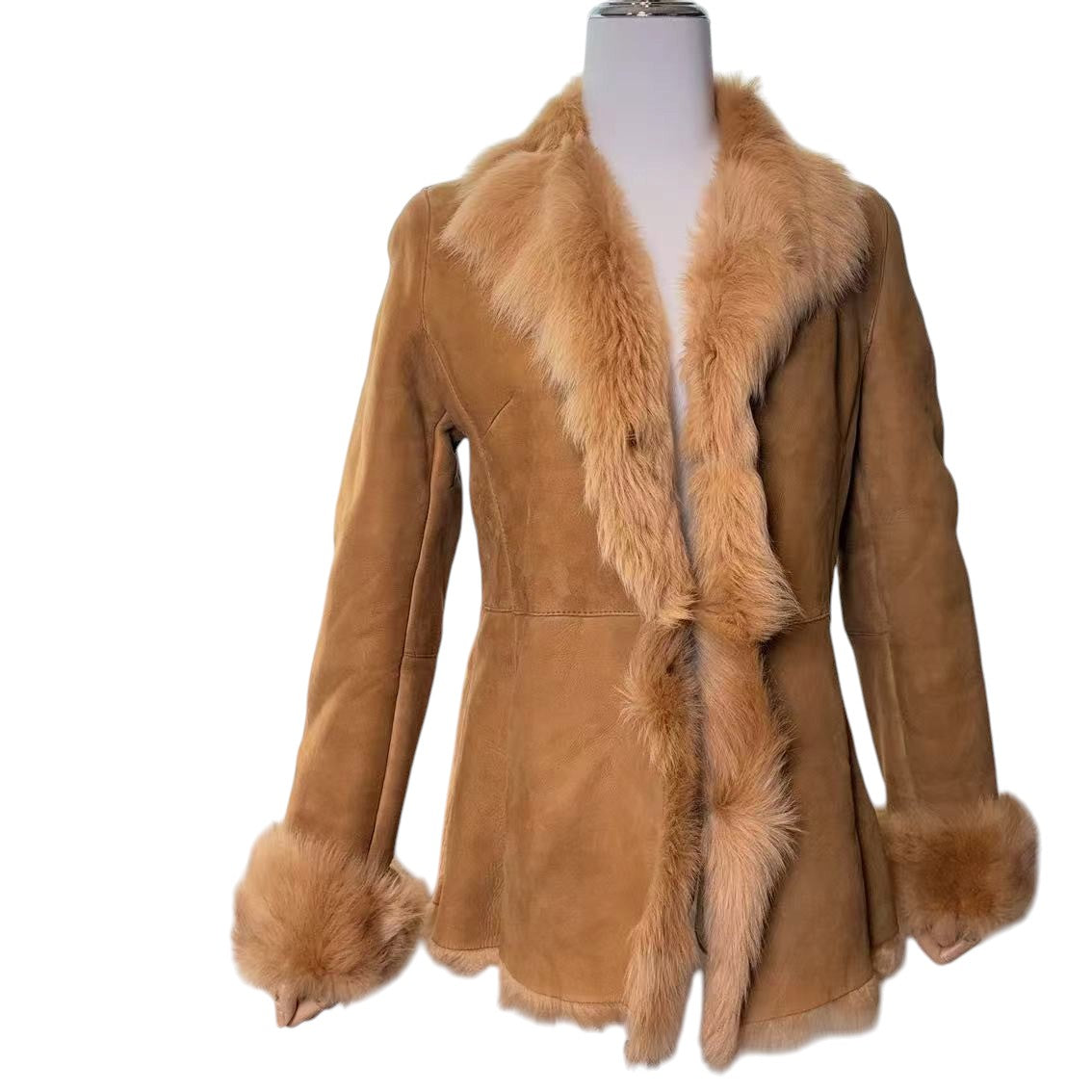 REAL SHEEP SUEDE MOUTON COAT SHEEPSKIN FUR BEIGE M FROM JAPAN - 26-309 image 2
