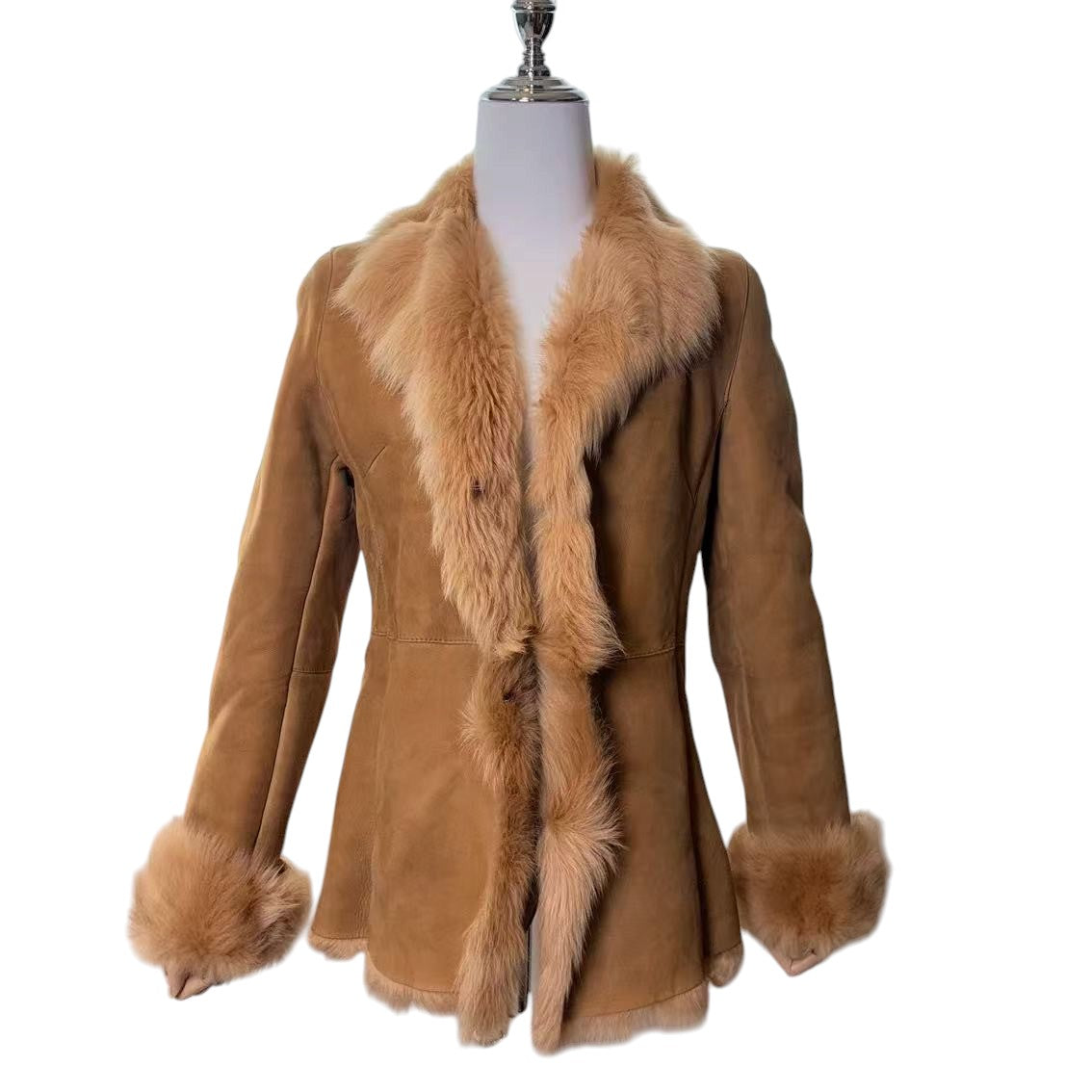 REAL SHEEP SUEDE MOUTON COAT SHEEPSKIN FUR BEIGE M FROM JAPAN - 26-309 image 3