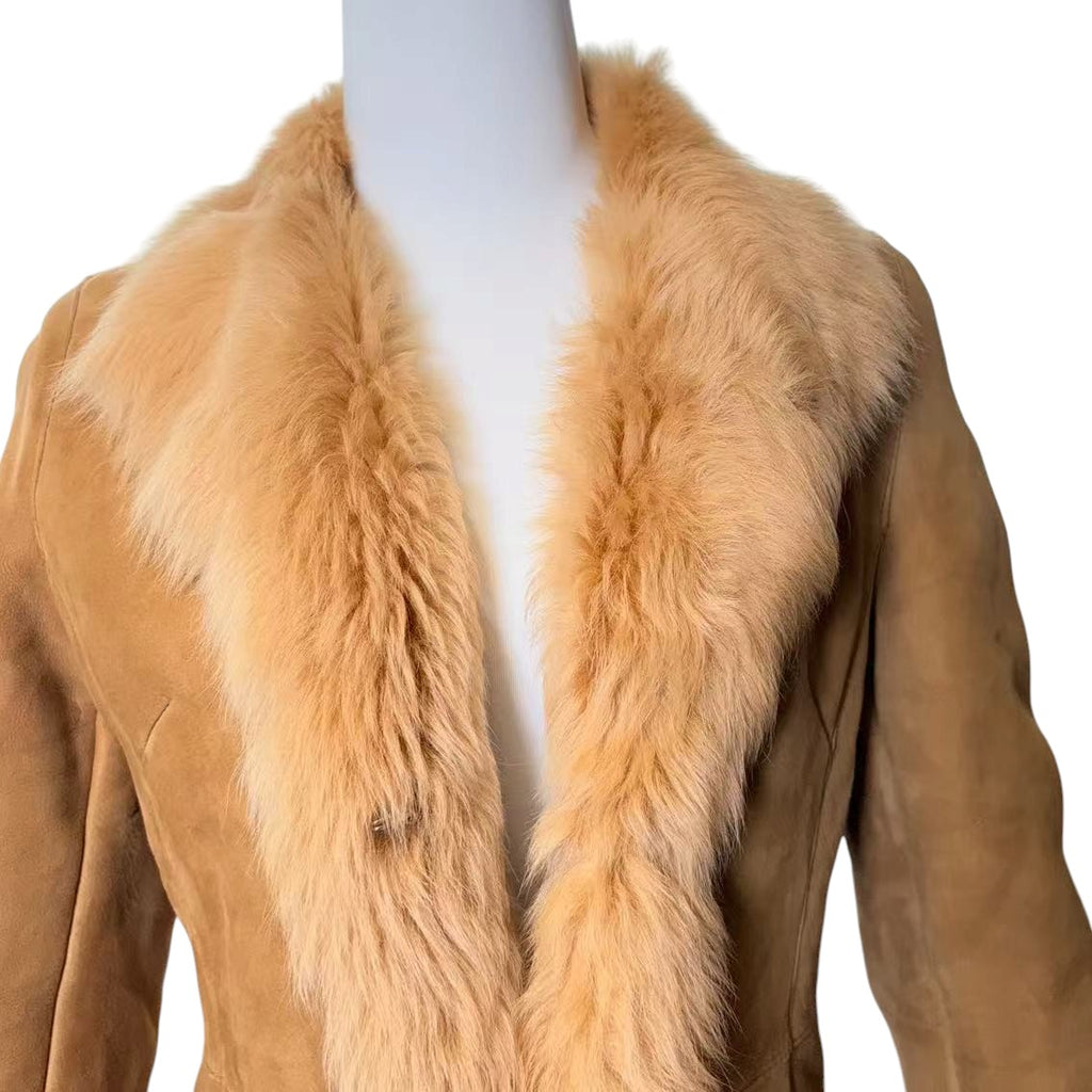 REAL SHEEP SUEDE MOUTON COAT SHEEPSKIN FUR BEIGE M FROM JAPAN - 26-309 image 4