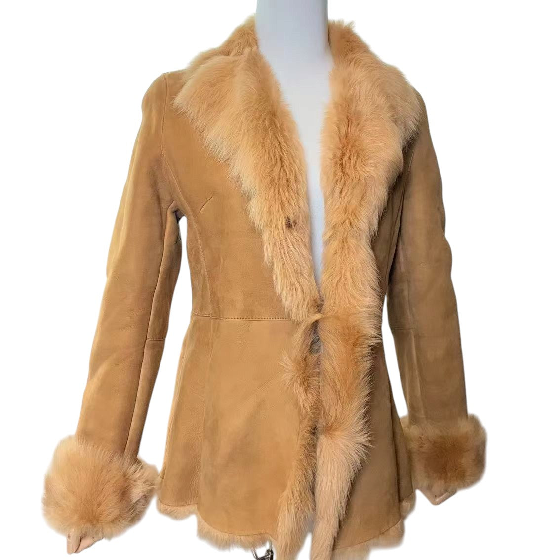 REAL SHEEP SUEDE MOUTON COAT SHEEPSKIN FUR BEIGE M FROM JAPAN - 26-309 image 5
