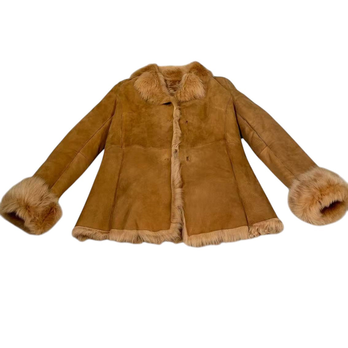 REAL SHEEP SUEDE MOUTON COAT SHEEPSKIN FUR BEIGE M FROM JAPAN - 26-309 image 8