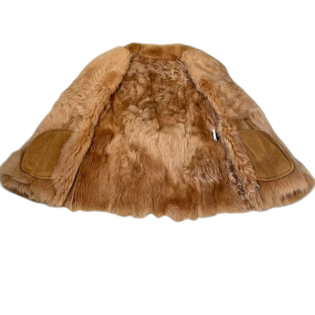 REAL SHEEP SUEDE MOUTON COAT SHEEPSKIN FUR BEIGE M FROM JAPAN - 26-309 image 9