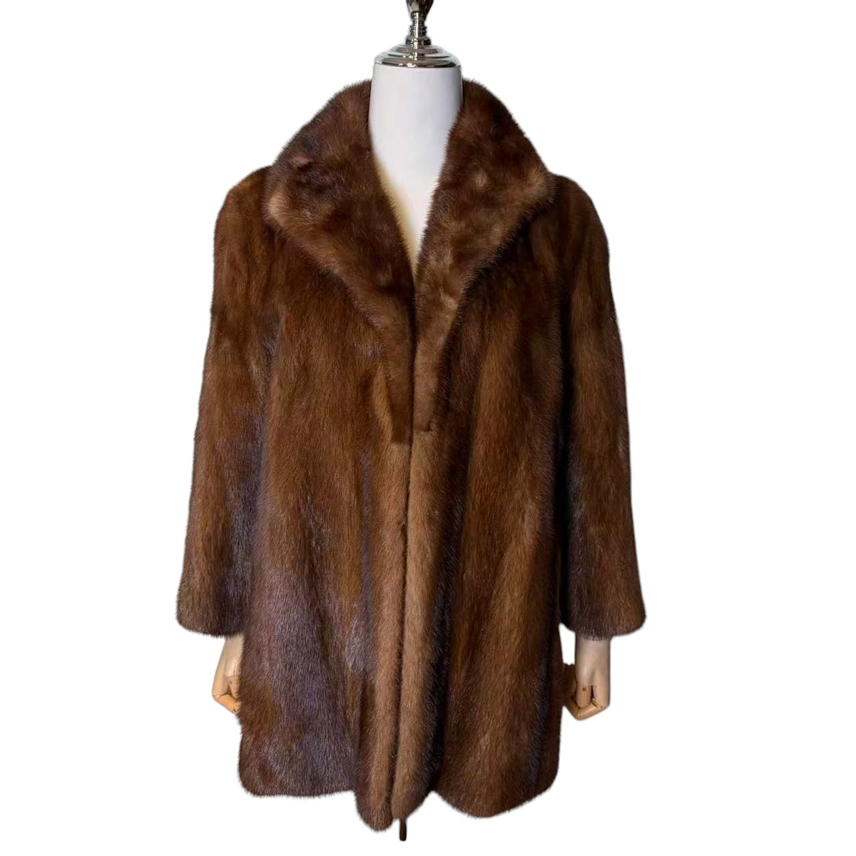 SAGA NERZ ECHT NERZ PELZ MANTEL BRAUN HALB JACKE GR S JAPAN - 26-311 image 1