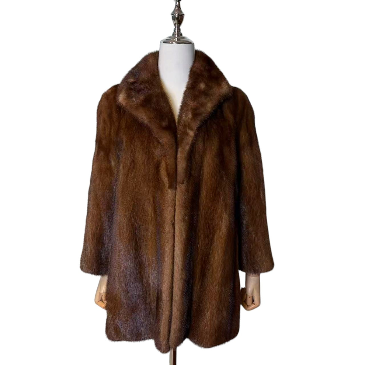 SAGA NERZ ECHT NERZ PELZ MANTEL BRAUN HALB JACKE GR S JAPAN - 26-311 image 2