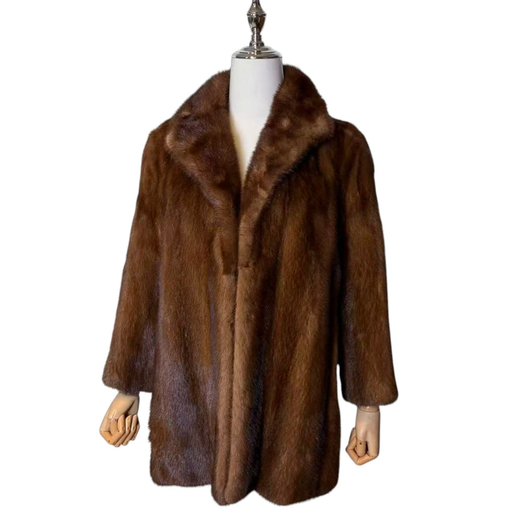 SAGA NERZ ECHT NERZ PELZ MANTEL BRAUN HALB JACKE GR S JAPAN - 26-311 image 3