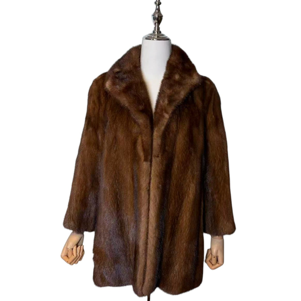 SAGA NERZ ECHT NERZ PELZ MANTEL BRAUN HALB JACKE GR S JAPAN - 26-311 image 4