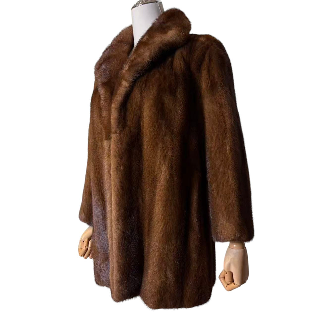 SAGA NERZ ECHT NERZ PELZ MANTEL BRAUN HALB JACKE GR S JAPAN - 26-311 image 6