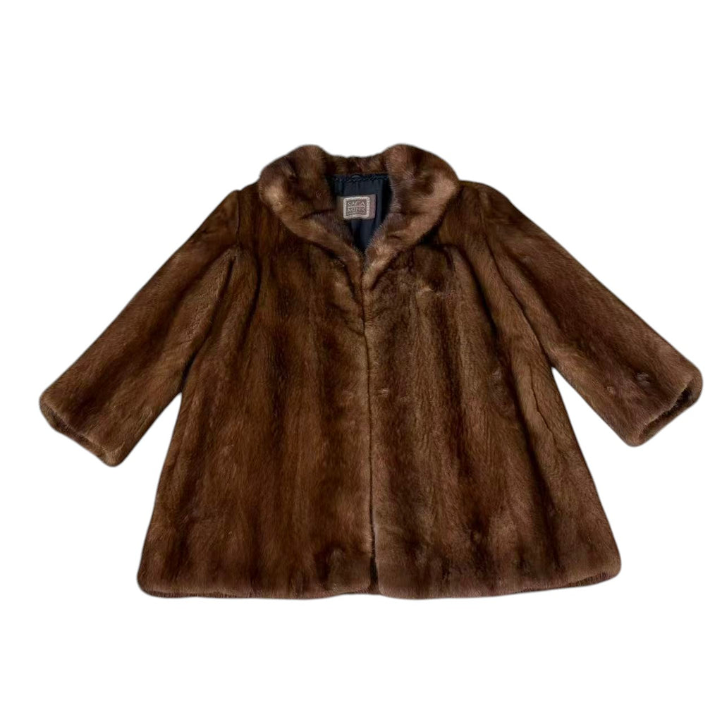 SAGA NERZ ECHT NERZ PELZ MANTEL BRAUN HALB JACKE GR S JAPAN - 26-311 image 11