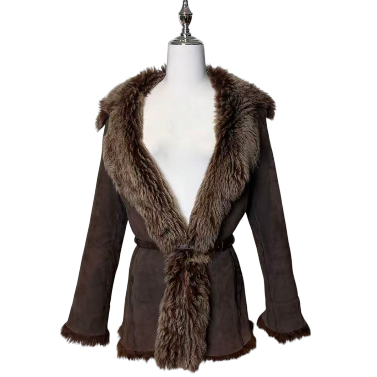 JOHN PRESTON ITALIAN SHEEPSKIN MOUTON COAT BROWN SIZE L - 26-312 image 1