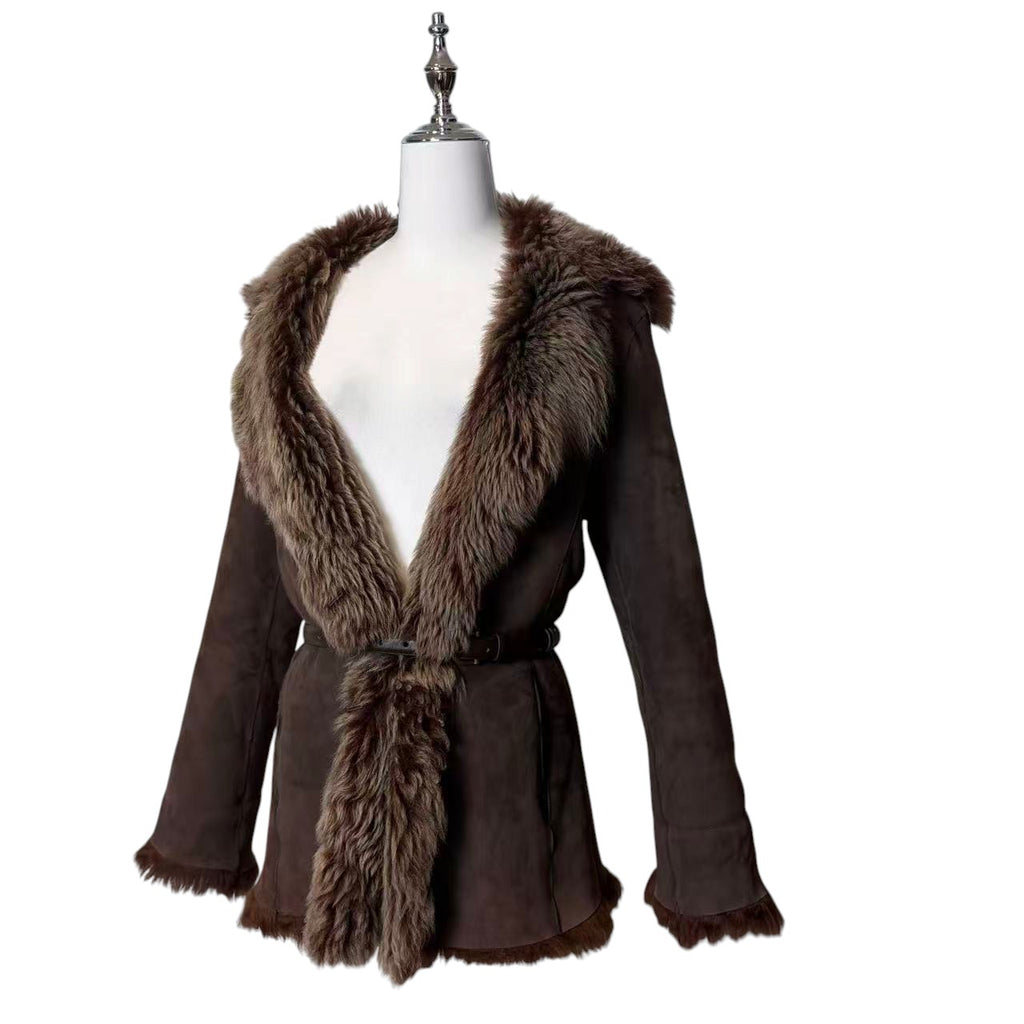 JOHN PRESTON ITALIAN SHEEPSKIN MOUTON COAT BROWN SIZE L - 26-312 image 3