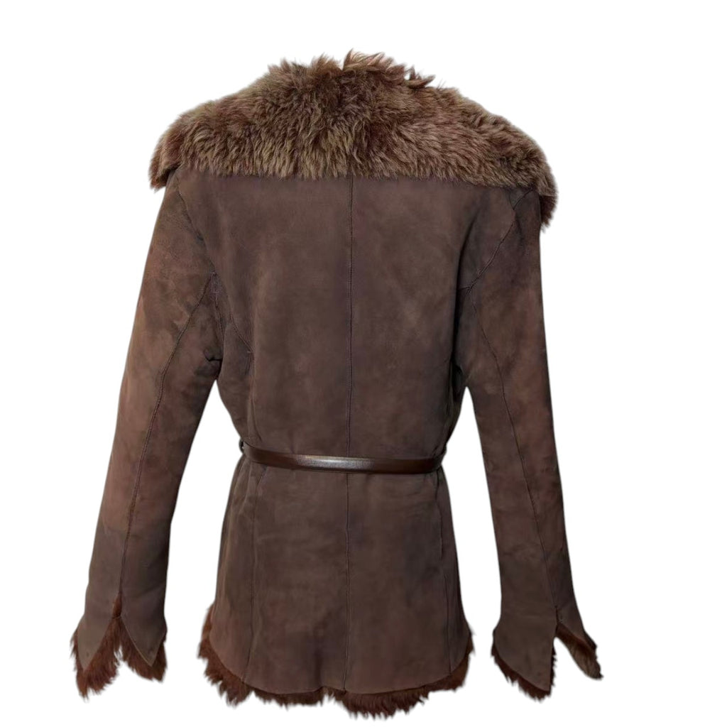 JOHN PRESTON ITALIAN SHEEPSKIN MOUTON COAT BROWN SIZE L - 26-312 image 5