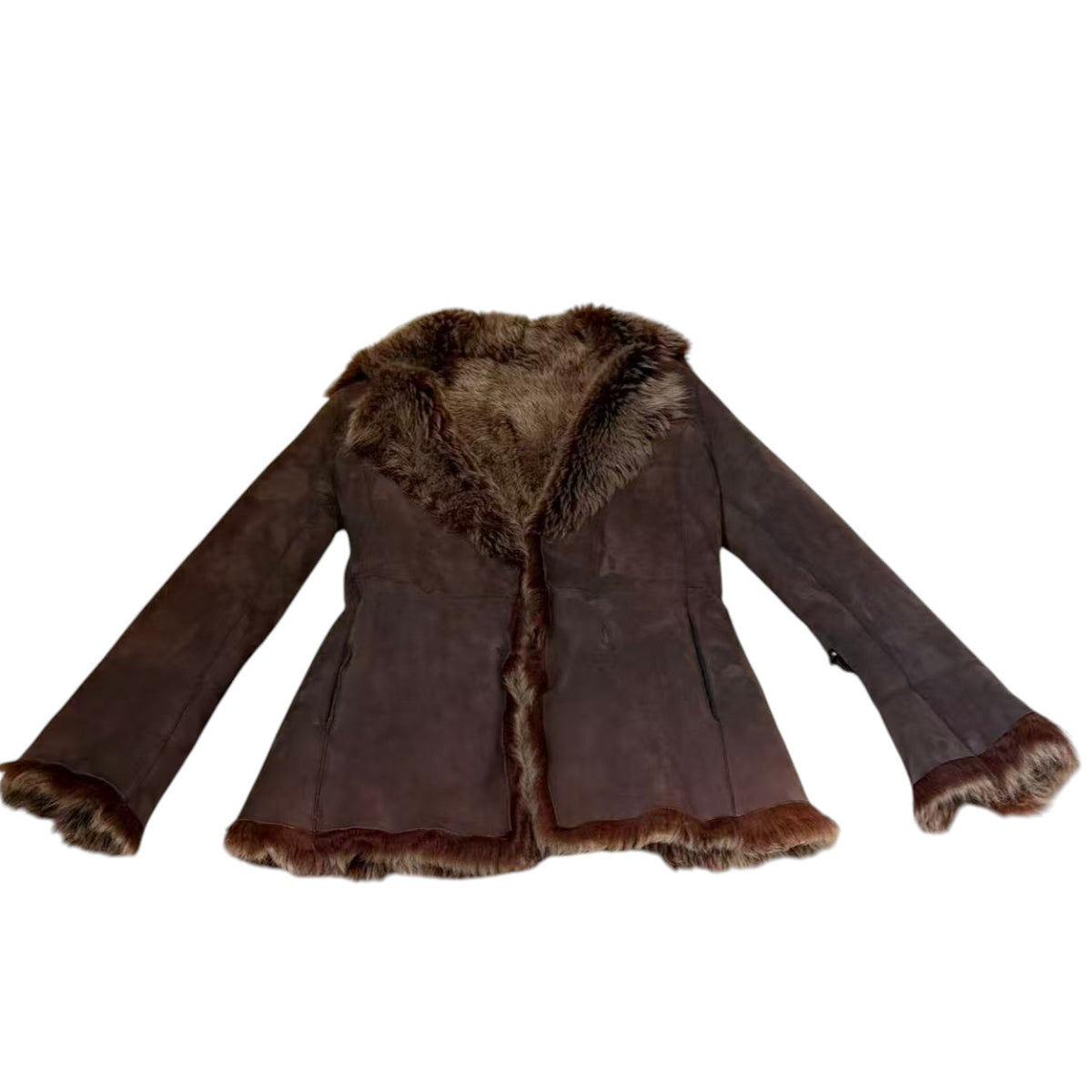 JOHN PRESTON ITALIAN SHEEPSKIN MOUTON COAT BROWN SIZE L - 26-312 image 7