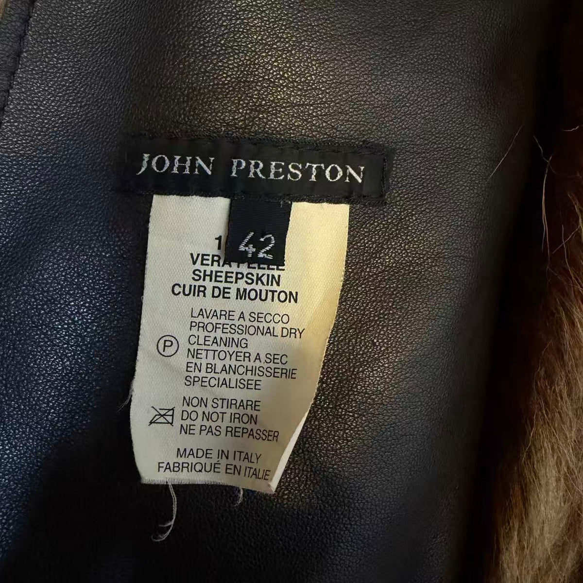 JOHN PRESTON ITALIAN SHEEPSKIN MOUTON COAT BROWN SIZE L - 26-312 image 9