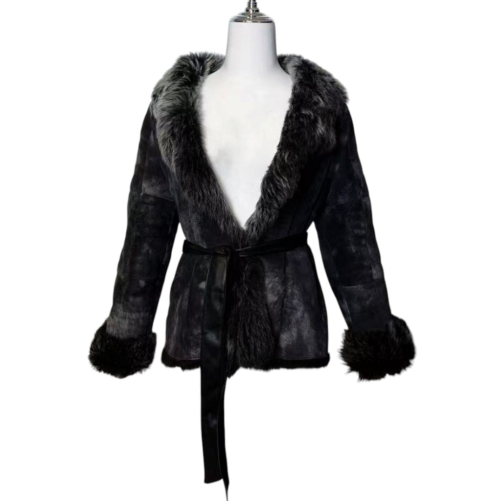 TREND CLIPS REAL SHEEP LEATHER MOUTON COAT GREY SIZE L - 26-314 image 1