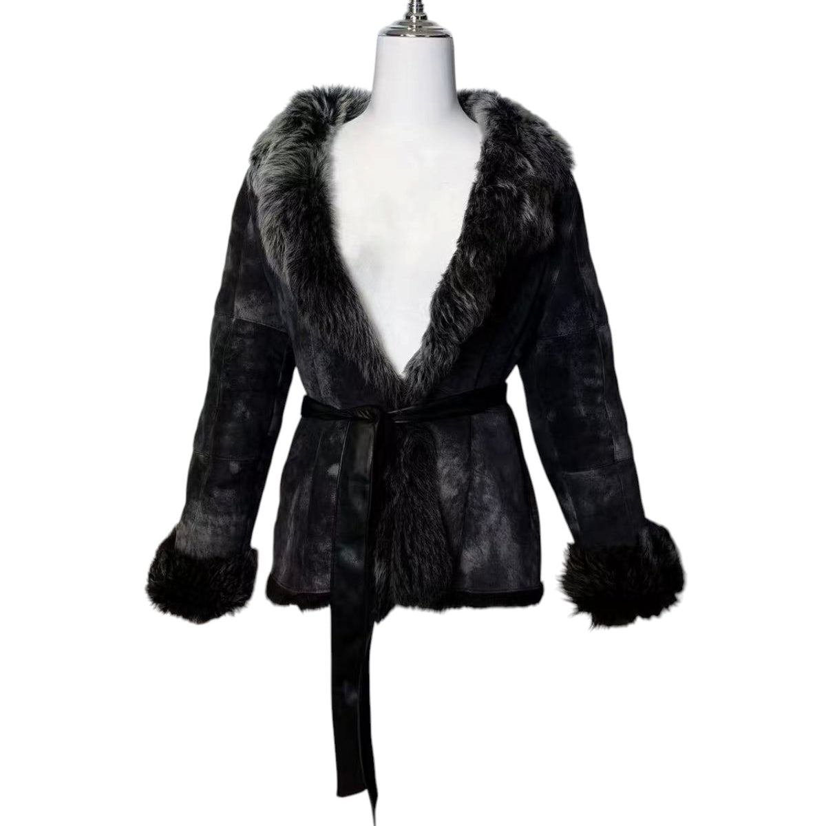 TREND CLIPS REAL SHEEP LEATHER MOUTON COAT GREY SIZE L - 26-314 image 1