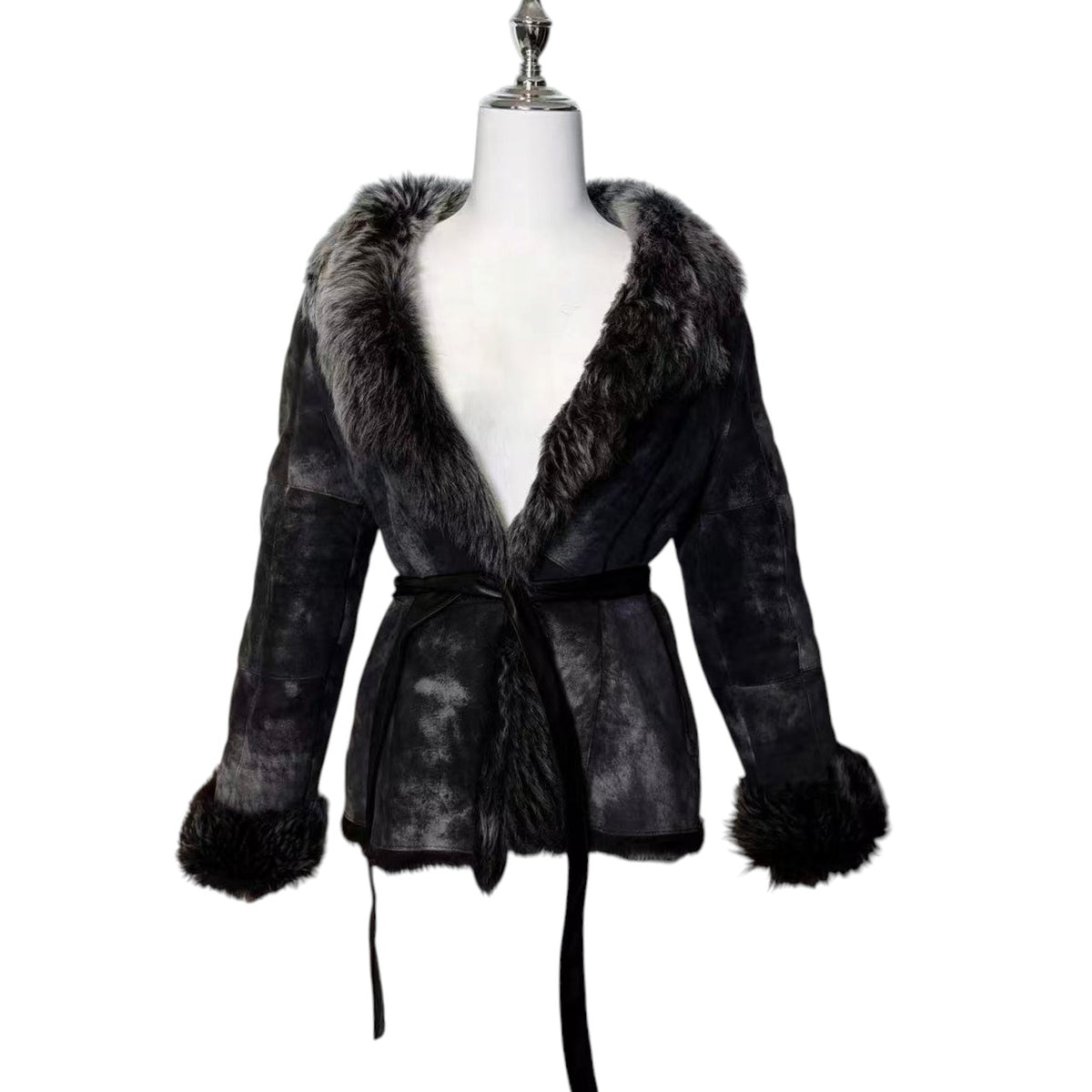 TREND CLIPS REAL SHEEP LEATHER MOUTON COAT GREY SIZE L - 26-314 image 2
