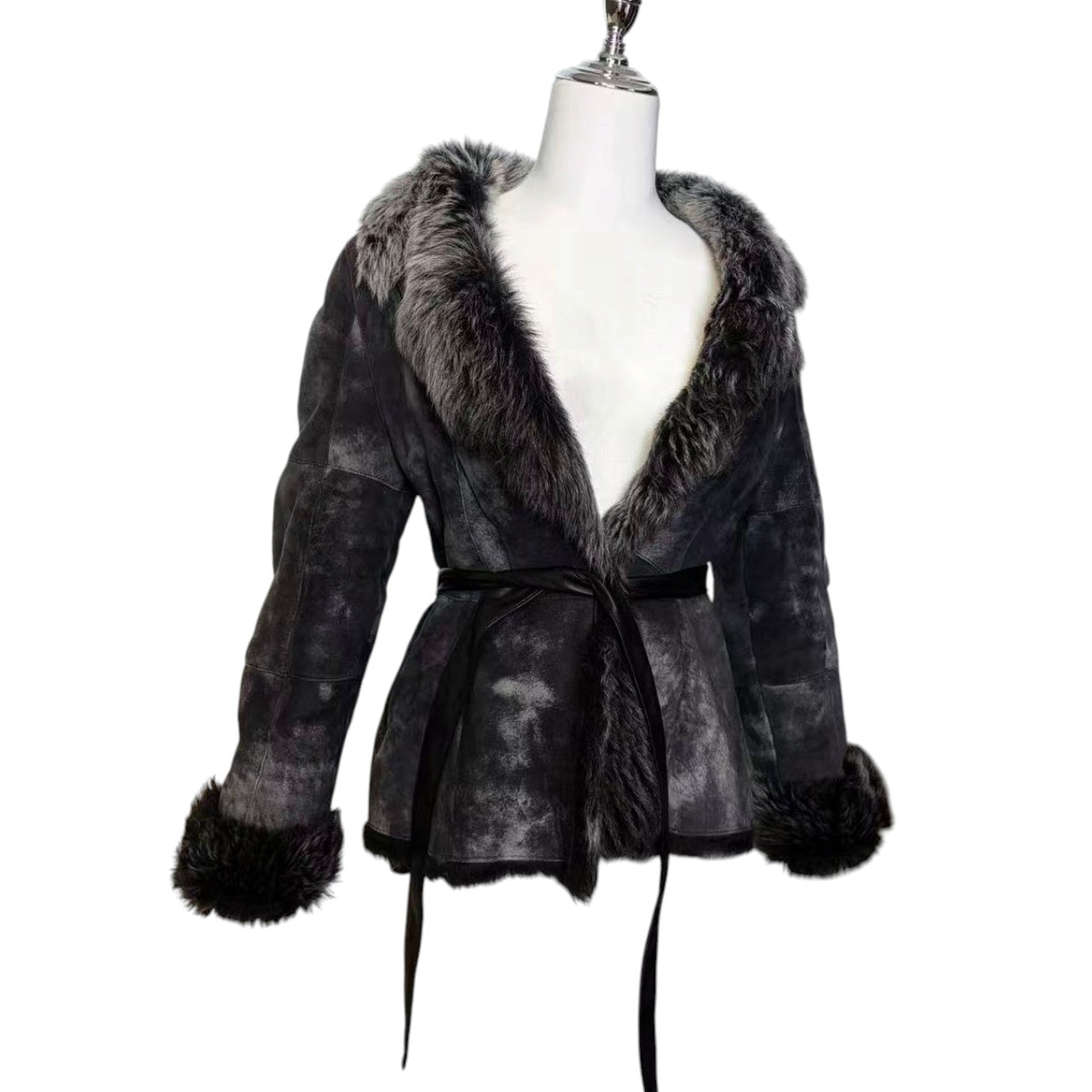 TREND CLIPS REAL SHEEP LEATHER MOUTON COAT GREY SIZE L - 26-314 image 3