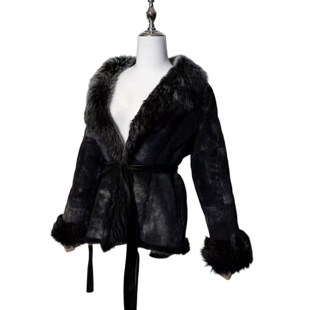 TREND CLIPS REAL SHEEP LEATHER MOUTON COAT GREY SIZE L - 26-314 image 4
