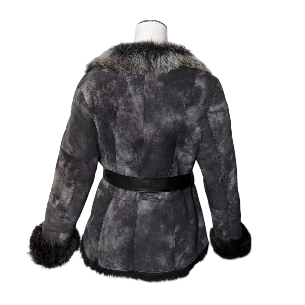 TREND CLIPS REAL SHEEP LEATHER MOUTON COAT GREY SIZE L - 26-314 image 6